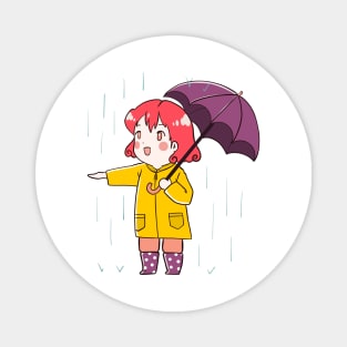 Cute Chibi Anime Girl Rainy Day Illustration Magnet